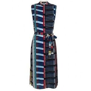 Paul Smith Silk Striped Tie Waist Split Hem Button Down Dress